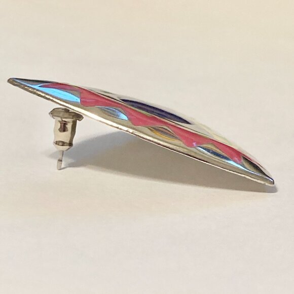 Vintage Southwestern Enamel Earrings Aqua Silver Tone Post Boho Western Triangle - Picture 11 of 11